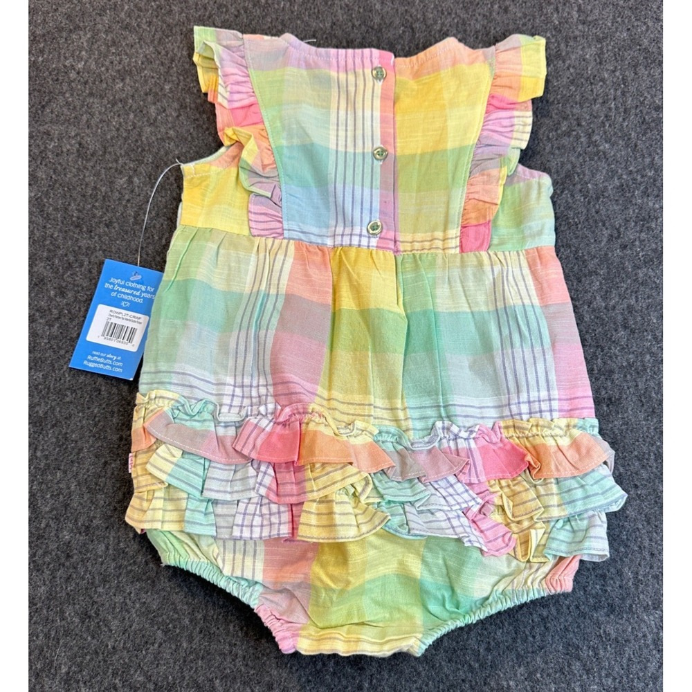 NEW RuffleButts Girls Romper Rainbow Gingham Plaid Size 2T Snap Ruffle Butts - Picture 10 of 14